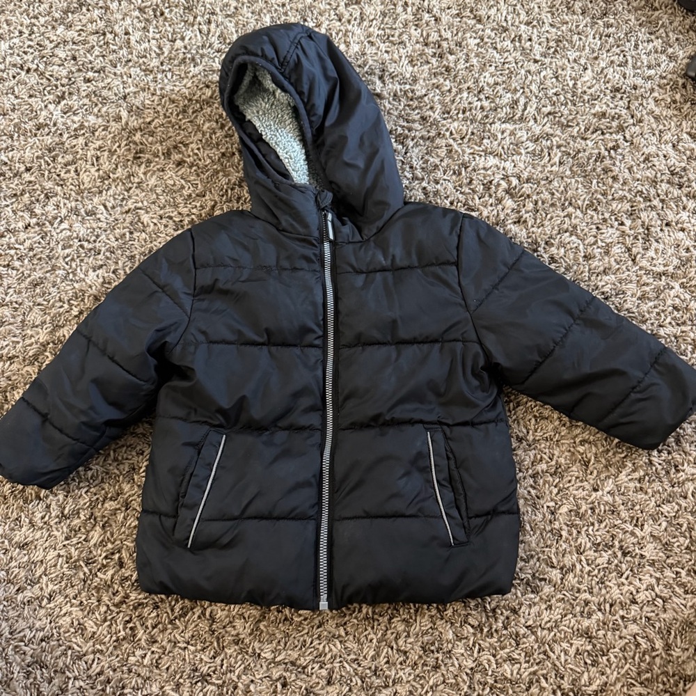 Kids Black Puffer Jacket 24M